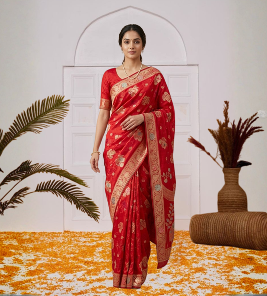 Odhnee Women's Silk Nylon Gold Coin Weaving Saree with Rich Zari Design, Elegant  Designer Saree