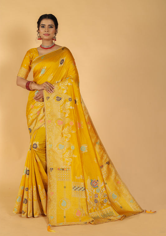 Laado Wedding-Perfect Row Silk Mina Saree with Zari Buti and Grand Pallu