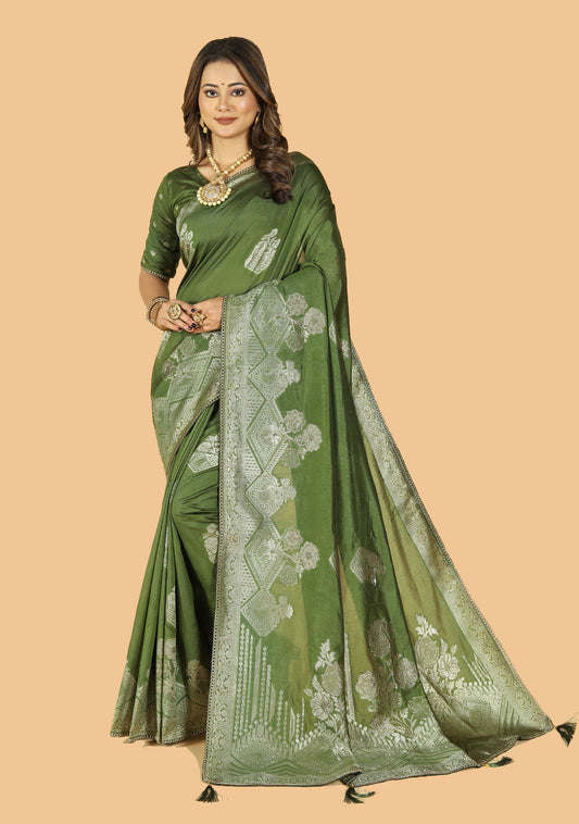 Noor Pure Raw Silk With Zari Work Saree With Blouse.
